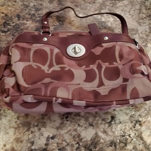 Two authentic coach purses, 2 other purses, 3 wall